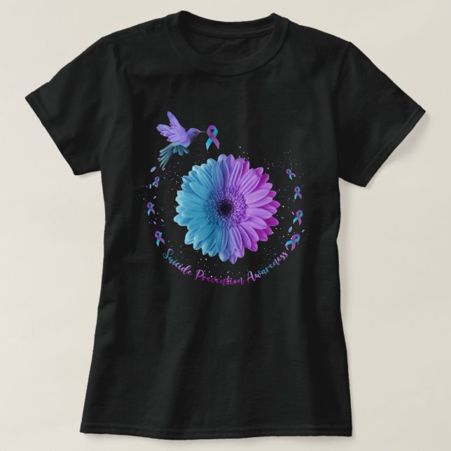 Hummingbird Sunflower Suicide Prevention Awareness T-Shirt (Design Front)