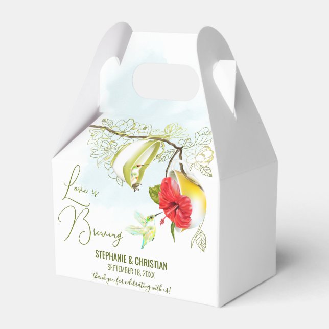 Hummingbird Tea Party Love Is Brewing Favor Box (Front Side)