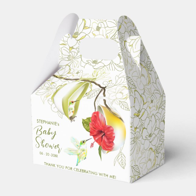 Hummingbird Teacup Floral Favor Box (Front Side)