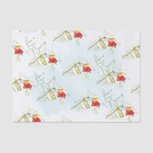 Hummingbird Teacup Floral Tissue Paper (Front)