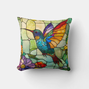 Hummingbird Tiffany-Style Window Throw Pillow