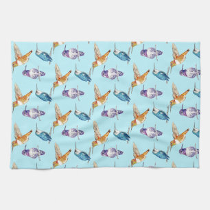Hummingbird Trio with Aqua Background Kitchen Towel