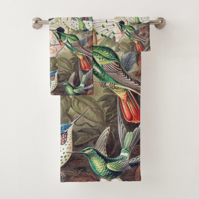 Hummingbird, Trochilidae Kolibris by Ernst Haeckel Bath Towel Set (Insitu)