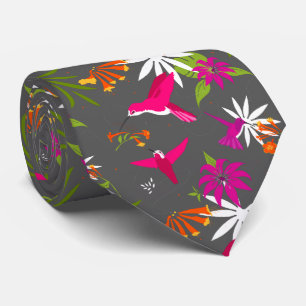 Hummingbird Tropical Beach Wedding Pink Grey Tie