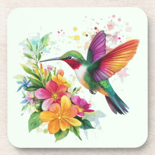 Hummingbird Tropical Flowers Coaster