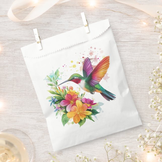 Hummingbird Tropical Flowers Favour Bag (Clipped)