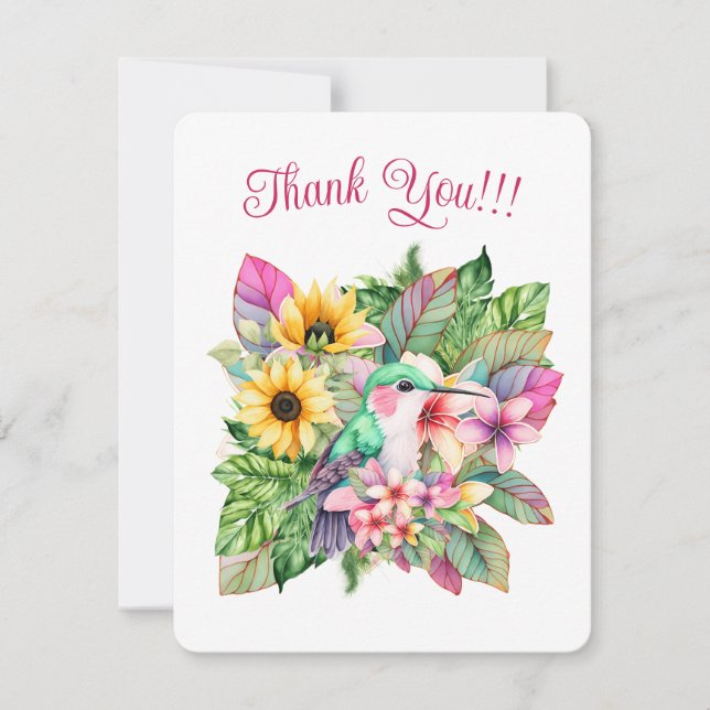 Hummingbird & Tropical Flowers Holiday Card (Front)