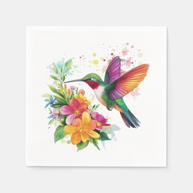 Hummingbird Tropical Flowers Napkin (Front)