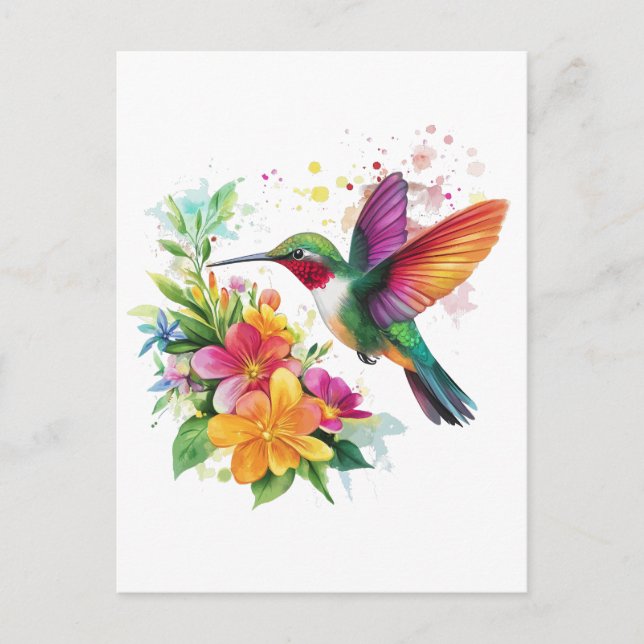 Hummingbird Tropical Flowers Postcard (Front)