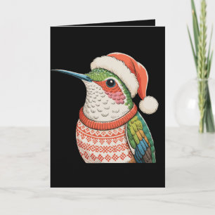 Hummingbird Ugly Sweater Santa Hat Christmas Xmas Holiday Card