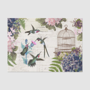 Hummingbird Vintage Birdcage Floral Tissue Paper