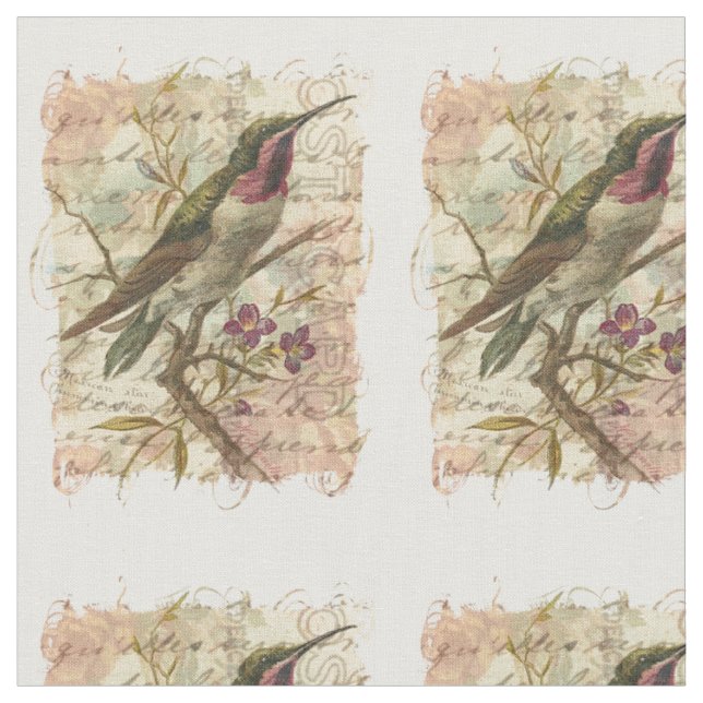Hummingbird Vintage Collage Fabric (Close Up)