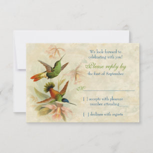 Hummingbird Vintage Floral Wedding RSVP Reply