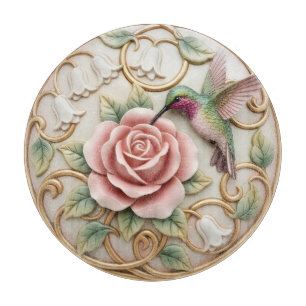 Hummingbird Vintage Victorian Pink Rose Floral Cutting Board