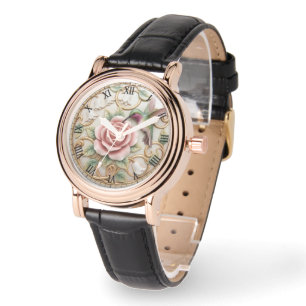Hummingbird Vintage Victorian Pink Rose Floral Watch