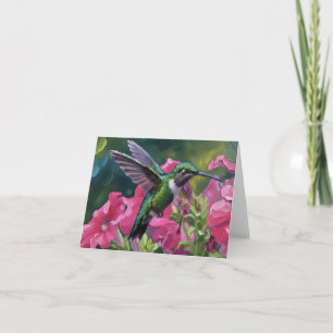 Hummingbird visiting my basket of flowers thank you card