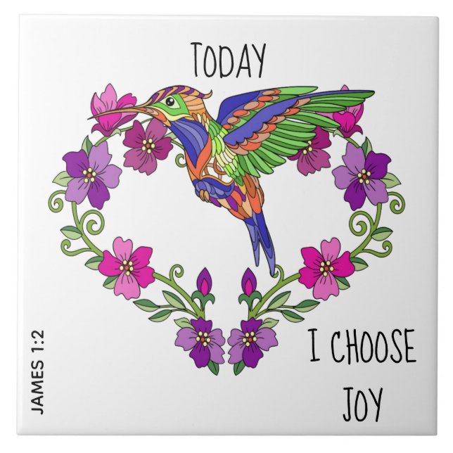 Hummingbird, w verse from James 1:2 Tile (Front)
