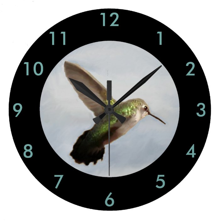 Hummingbird Wall ClockHome DecorBlue/Black Large Clock Zazzle.ca