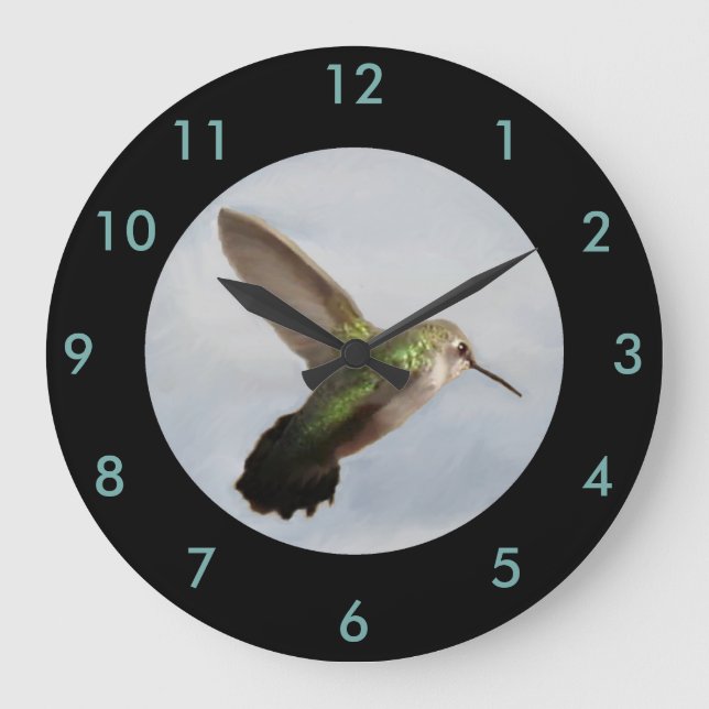 Hummingbird Wall Clock-Home Decor-Blue/Black Large Clock (Front)