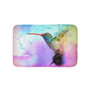 Hummingbird & Watercolor Bath Mat