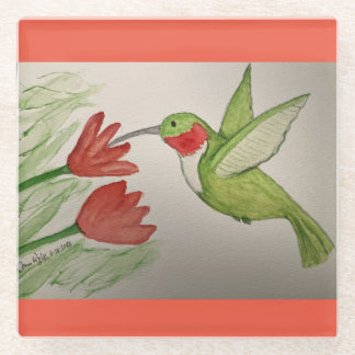 Hummingbird Watercolor Glass Coaster