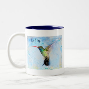 Hummingbird Watercolor Image Personalized Two-Tone Coffee Mug