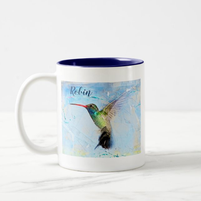 Hummingbird Watercolor Image Personalized Two-Tone Coffee Mug (Left)