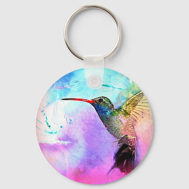 Hummingbird & Watercolor Keychain (Front)