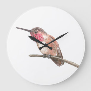 Hummingbird watercolor large clock