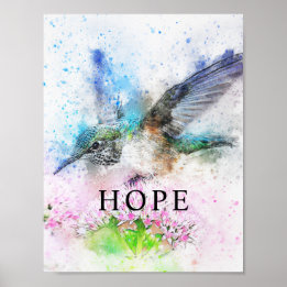 Hummingbird Watercolor Office Decor Matte Poster