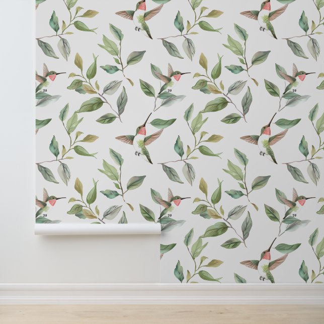 Hummingbird Watercolor Vines Wallpaper (Application)
