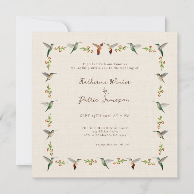 Hummingbird Wedding Invitation (Devant)