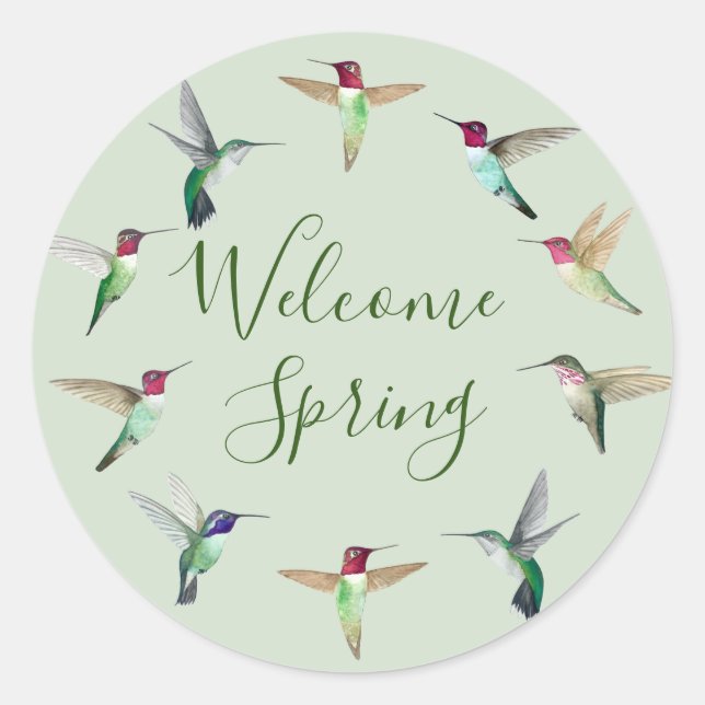 Hummingbird Welcome Spring Classic Round Sticker (Front)