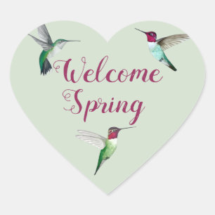 Hummingbird Welcome Spring  Heart Sticker