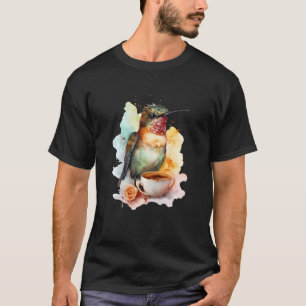 Hummingbird With Coffee Watercolor Style T-Shirt