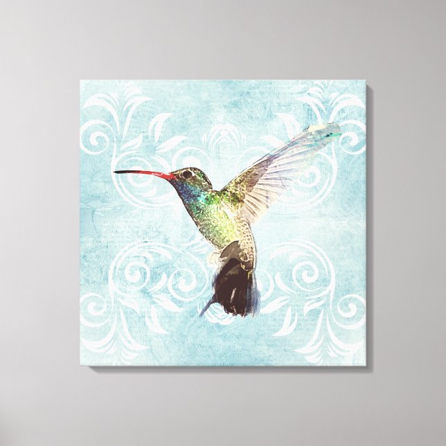 Hummingbird with Flourish Background Canvas Print (Front)