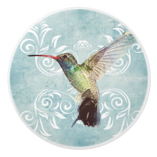 Hummingbird with Flourish Background Ceramic Knob