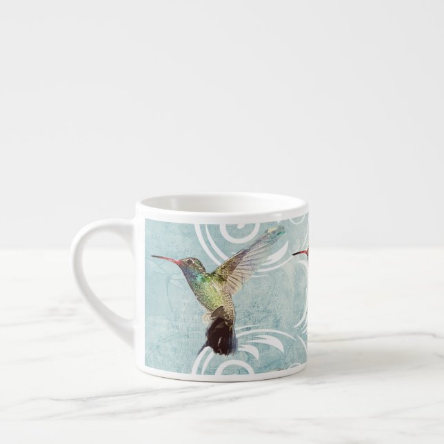 Hummingbird with Flourish Background Espresso Cup (Left)