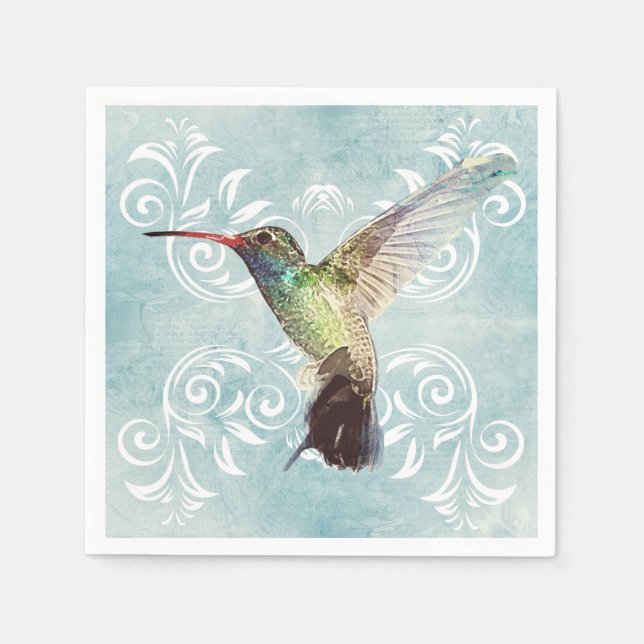 Hummingbird with Flourish Background Napkin (Front)