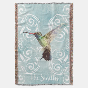 Hummingbird with Flourish Background Throw Blanket