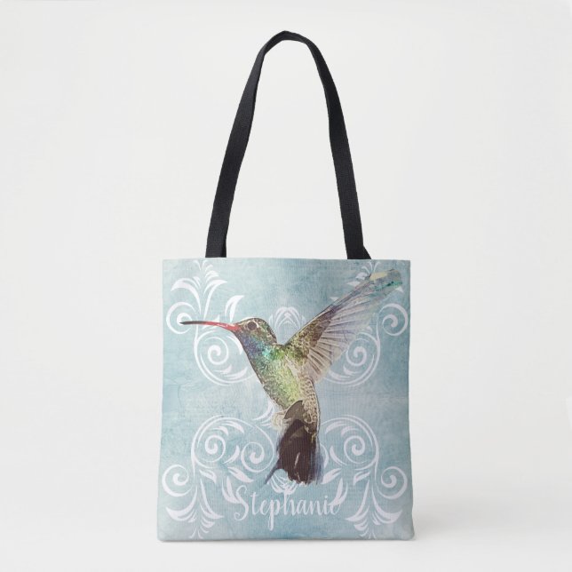 Hummingbird with Flourish Background Tote Bag (Front)