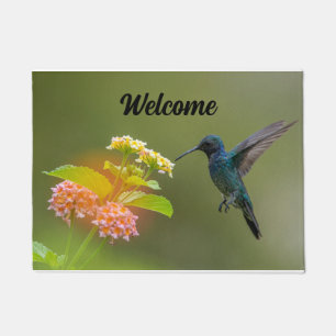  Hummingbird With Flowers Door Mat