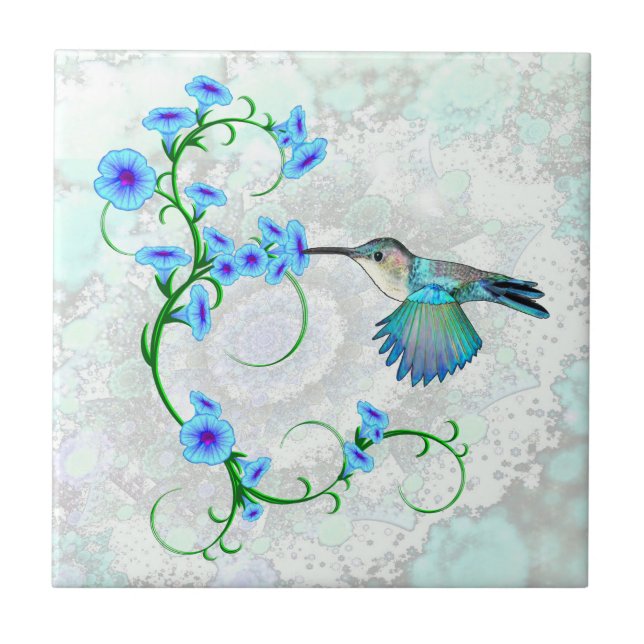 Hummingbird with Morning Glories Design Tile (Front)