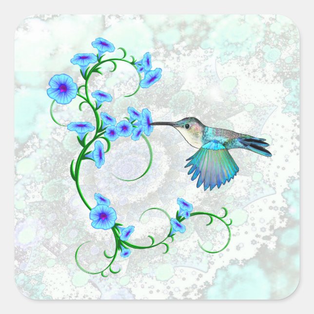 Hummingbird with Morning Glories Square Sticker (Front)