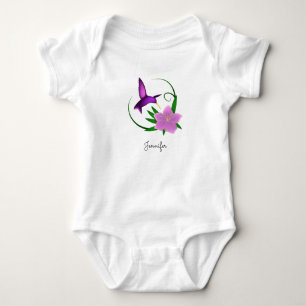 Hummingbird with pink flower baby girl shirt