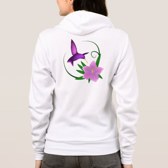 Hummingbird with pink flower name woman's hoodie