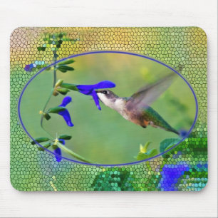 Hummingbird With Stained Glass Frame Mouse Pad