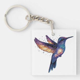 Hummingbird With Stary Night Sky Galaxy Bird Keychain