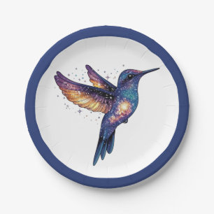 Hummingbird With Stary Night Sky Galaxy Bird Paper Plate