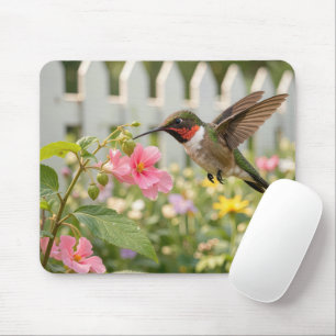 Hummingbird with Touch-me not Flowers Mouse Pad